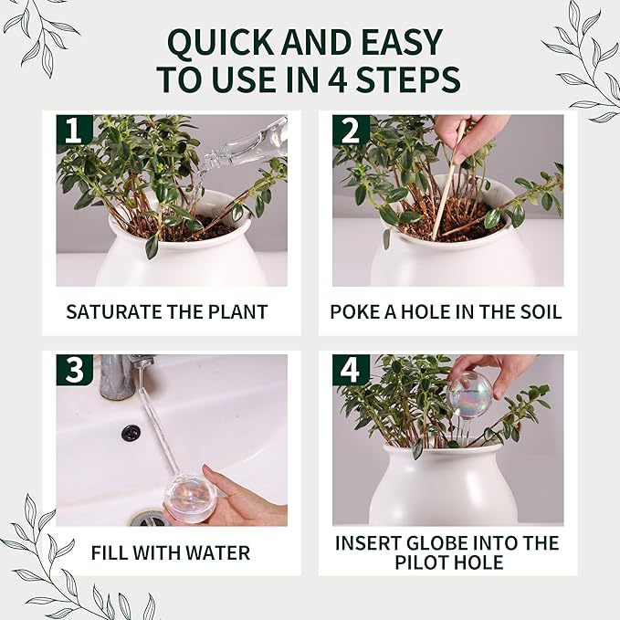 Extra-Thick Clear Glass Plant Watering Globes, Rainbow Gradient Self Watering Devices, Automatic Plant Waterer Spikes for Indoor & Outdoor Plants, Perfect for Everyday or Vacation Use, 4-Pack