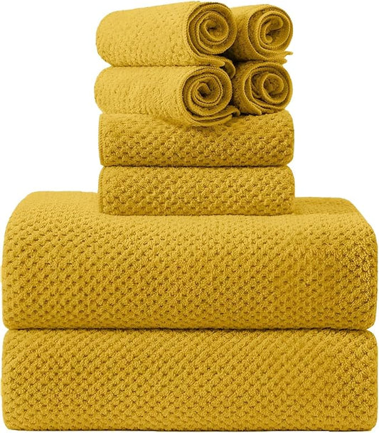 8-Piece Bath Towel Set, 2 Extra Large Bath Towel Sheets, 2 Hand Towels and 4 Washcloths - Highly Absorbent Quick Dry Microfiber,Ultra Soft Towel Set for Bathroom Waffle Weave, Pack of 8 (Sweet Yellow)