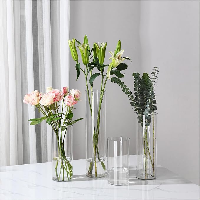 Clear Flower Vase, Non-breakable Vases, 5" W x 16" H, Acrylic Vase, Aesthetic Room Decor Cylindrical Modern Flower Vases for Table Centerpiece, Home Decor, Women Floral Arrangement Gift