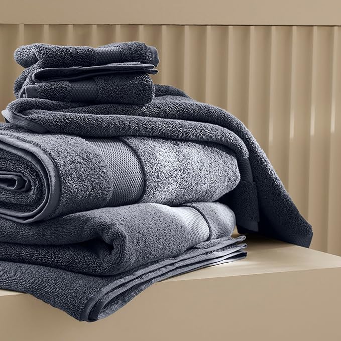 BOLL & BRANCH Plush Bath Towel Set - Mineral - 6 Piece - Includes 2 Bath Towels, 2 Hand Towels & 2 Washcloths - 100% Organic Cotton - Ultra Soft & Luxurious - Quick Absorbing