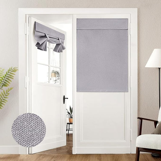 HOMEIDEAS 100% Light Gray Linen Blackout French Door Curtains, Privacy Door Window Curtains, 34 X 40 Inch Room Darkening Blinds, Thermal Insulated Shades for Bedroom, 1 Panel