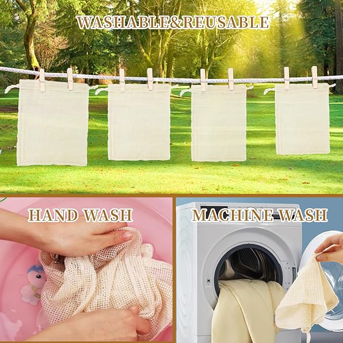 16 Pack Reusable Produce Bags, Mesh Vegetable Grocery Bag Washable, 100% Cotton Drawstring Net Storage Bags for Refrigerator, Shopping, Veggies and Fruits, Beach, Transporting, Durable, (4XL,4L,4M,4S)