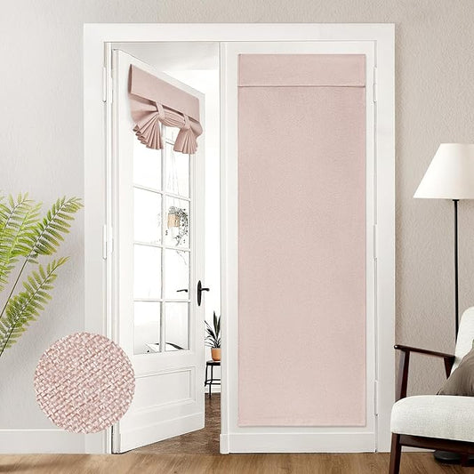 HOMEIDEAS 100% Blush Pink Linen Blackout French Door Curtains, Privacy Door Window Curtains, 26 X 72 Inch Room Darkening Blinds, Thermal Insulated Shades for Bedroom, 1 Panel