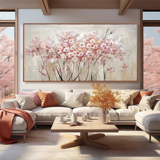 Pink Wall Art Floral Wall Decor Nature Large Pictures Flowers Arts Framed Canvas Artwork for Office Hotel 36"x70"