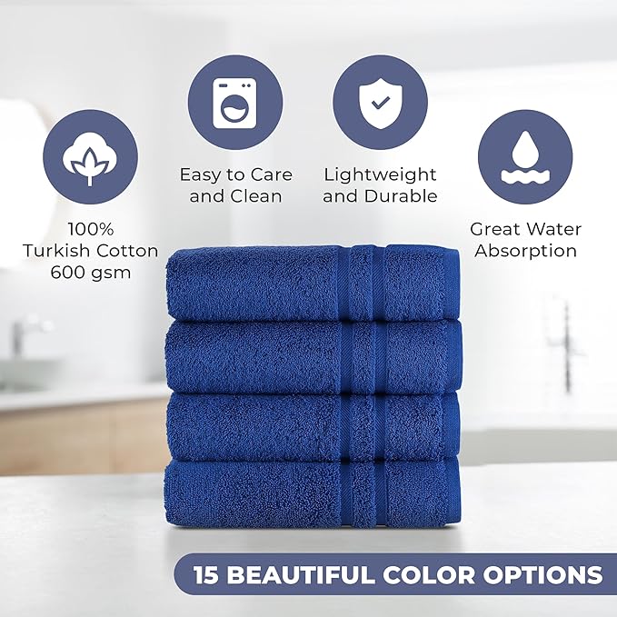 Hawmam Linen Royal Blue Hand Towels 4 Pack Turkish Cotton Premium Quality Soft and Absorbent Small Towels for Bathroom