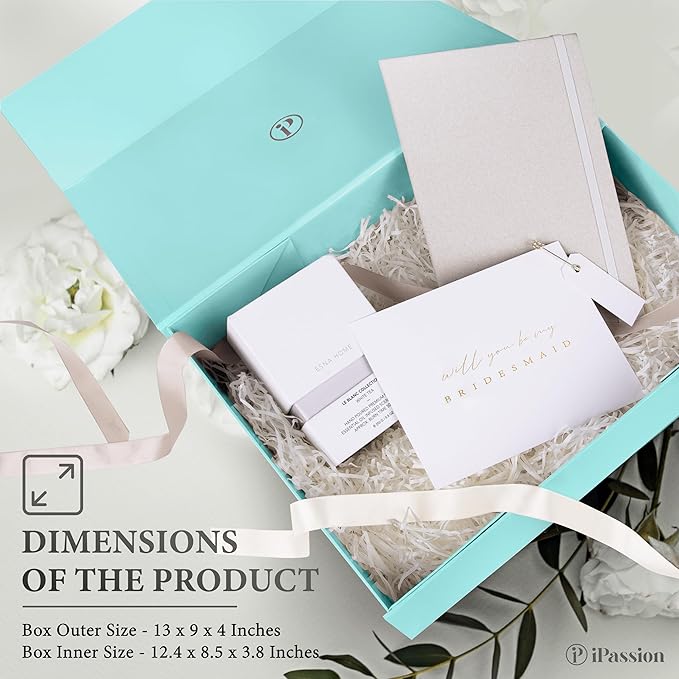Gift Box Set - Bridesmaids Gifts for Wedding (3 Pack-Teal), All Occasions, Bridesmaid Proposal, Magnetic Boxes With Lids, Big Set For Bridal, 13.5 x 9 x 4.5 inches, Teal GiftBox