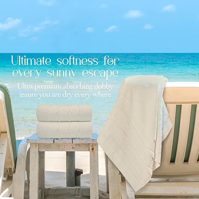 Premium Towel Set: Super absorbent, quick-drying, soft, plush. Features hanging loop, fade-resistant, eco & skin-friendly dyes. Luxury dobby design for bath or spa. (Beige, Bath Towel Set of 4)