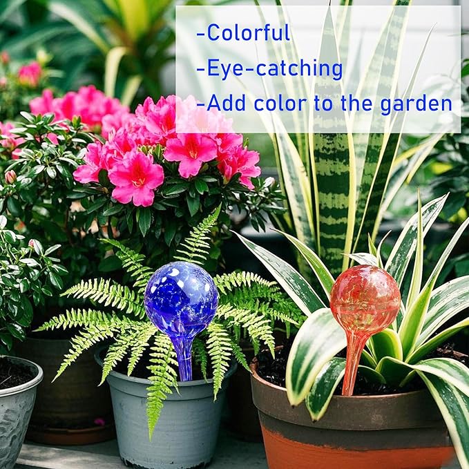 Plant Self Watering Globes - 4pcs Plant Watering Bulbs for Indoor & Outdoor Plants - Colorful Automatic Glass Watering Devices - Keeps Plants Hydrated for Days