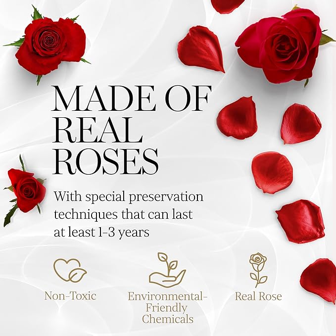 GLAMOUR BOUTIQUE 7 Flower Forever Heart Shape Box - Preserved Roses Gift for Her, Preserved Flowers, Red