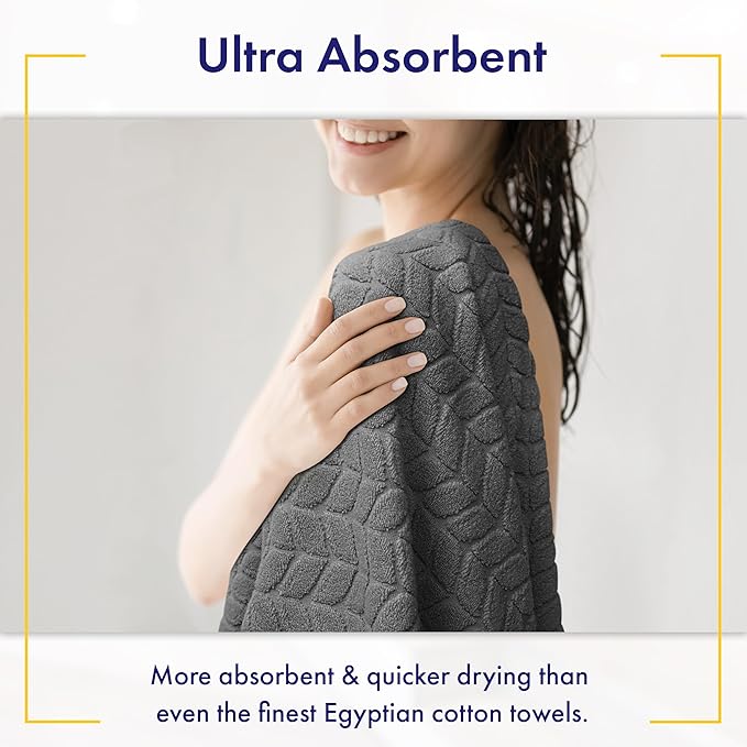 Ultra Soft & Stylish 700 GSM Luxury Bath Sheets | Pack of 2 | Extra Large 35x70 Inches | 100% Zero-Twist, Long-Staple Cotton | Remarkably Absorbent (Granite Grey)