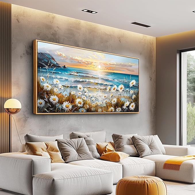 PHAOHUAXM Wall Decor For Living Room Large Canvas Wall Art Flowers Farmhouse Bedroom Wall Painting Office Marine Landscape Painting Print Modern Home Decoration Frames Artwork Easy Hanging 30x60 In