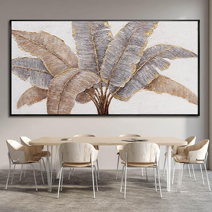 Plant Canvas Wall Art Contemporary Wall Decor Gold Pictures Textured Home Decorations 29"x58" Canvas Art for Living Room Kitchen