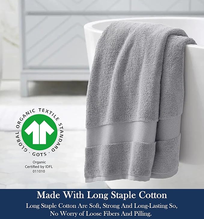 Delara Organic Cotton Luxuriously Plush Bath Towel | GOTS & OEKO-TEX Certified | Premium Hotel Quality Towels | Feather Touch Technology | 650 GSM Long Staple|Soft, Quick Dry & Ultra-Absorbent 30"x58"