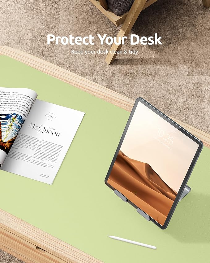 YSAGi Leather Desk Protector, Office Mat, Large Mouse Mat, Non-Slip PU Leather Blotter, Laptop Desk Mat, Waterproof Writing Pad for Office and Home (Peak Green, 31.5" x 15.8")