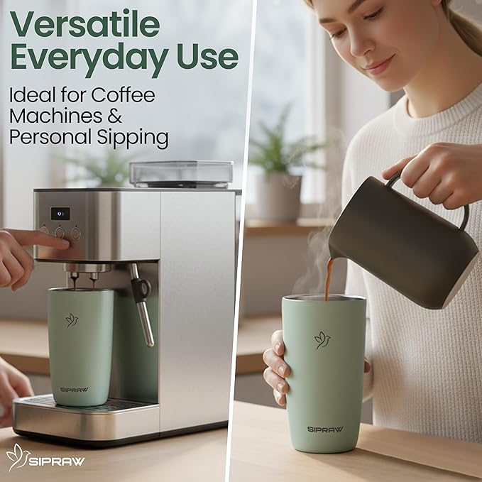 Travel Coffee Mug Tumbler, Reusable Iced Coffee Hot Coffee Cup, Double Wall Insulated Thermal Stainless Steel Material, Gift for Women Men, Perfect for Camping Travelling, 12 oz, Pastel green