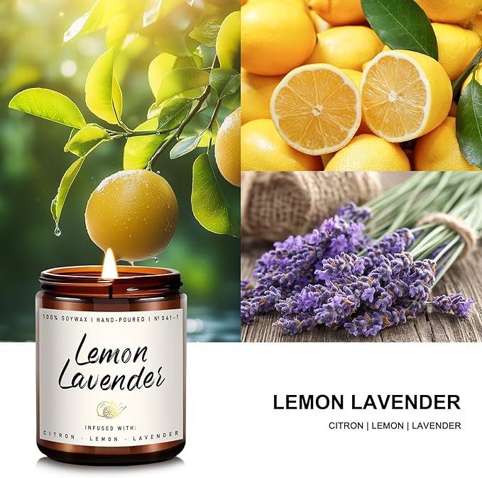 Scented Candle for Home | Lemon Lavender Candle | Aromatherapy Candles - Soy Candles for Home Scented, Gifts for Women Men, Lemon Fragrance -7oz, Single-Wick