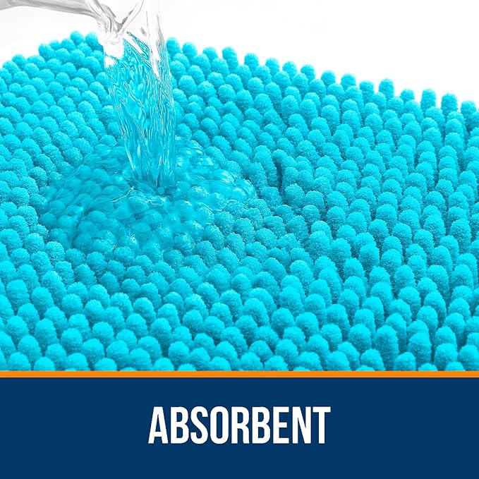 OLANLY Bathroom Rugs 30x20, Extra Soft Absorbent Chenille Bath Rugs, Rubber Backing Quick Dry, Machine Washable Bath Mats for Bathroom Floor, Tub and Shower, Home Decor Accessories, Aqua Sky