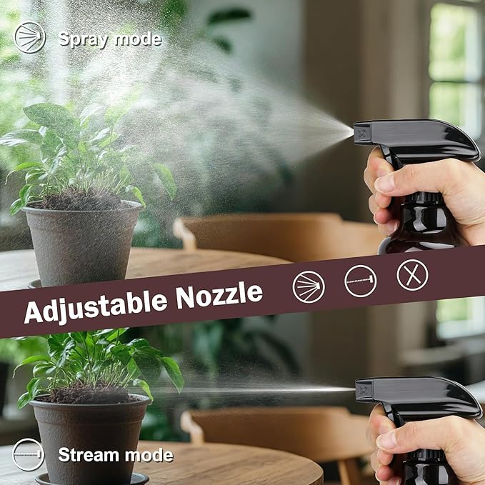 Spray Bottles Plastic Spray Bottle for Hair Mist/Stream Heavy Duty Empty Spray Bottles for Cleaning Solutions, Plants, Cooking (16.9oz-Brown+nozzle)