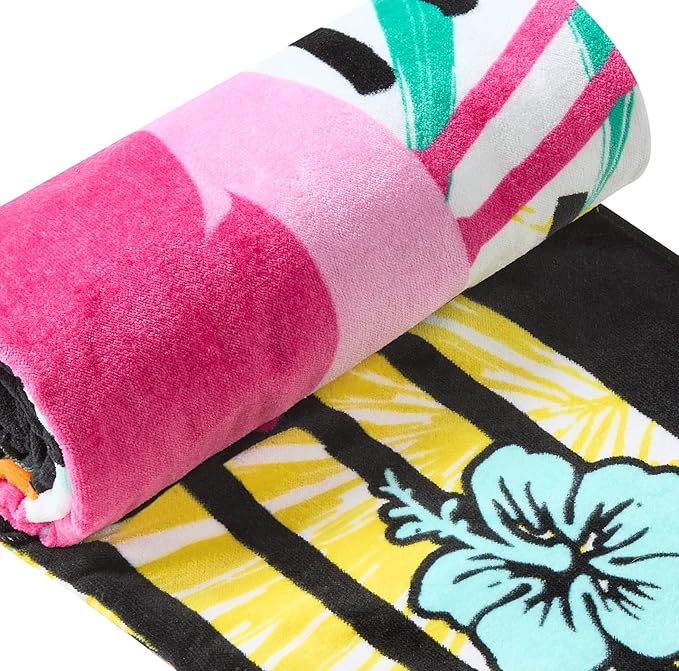Juicy Couture 100% Cotton Extra Large Beach Towels Oversized Clearance, Pool Towels, Bath Towels - Lightweight & Quick Dry - 36" x 68" (1 Pack) - Pink Flamingo Stripe Pattern Adults Towel