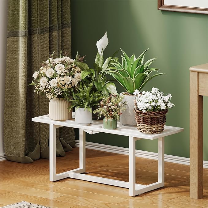 2 Pack Metal Plant Stand Indoor, Outdoor Iron Plant Shelf, Heavy Duty Slatted Display Shelf for Patio Balcony Garden Living Room Load Bearing 330 LB 26" L x 10.4" H x 8.6" W 1 Tier White