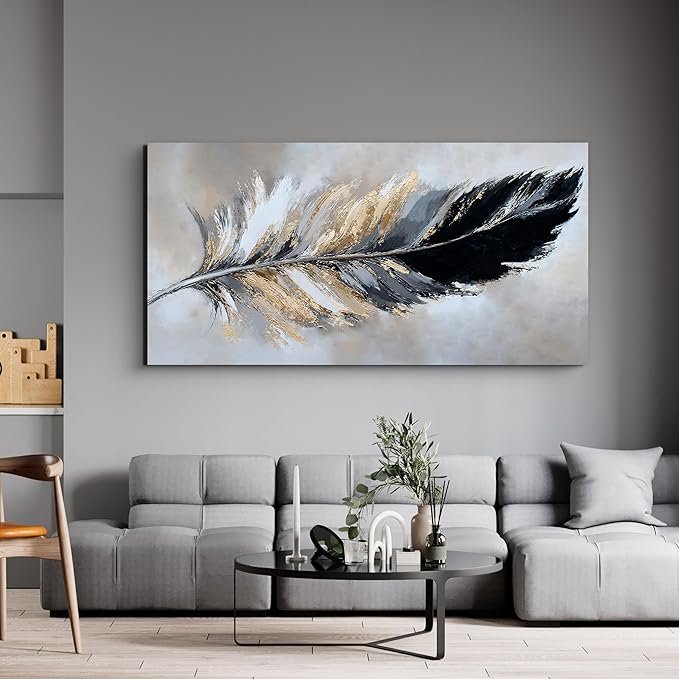 YISXINOAG Canvas Wall Art Abstract Art Wall Decor Modern Canvas Wall Decor Modern Home Decorations Black and Gold Minimalist Abstract Art Prints for Bedroom, Dining Room Home Artwork Size 24"X48"