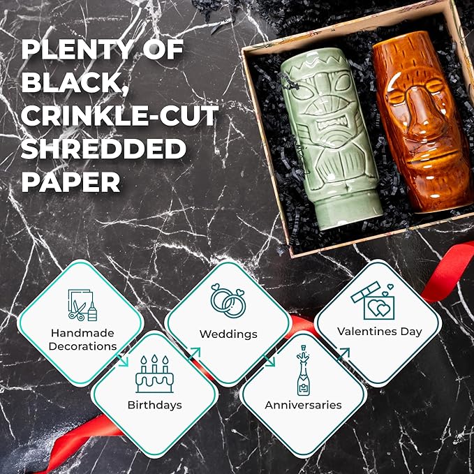 mxxkms 2.2LB Bulk Black Crinkle Paper Filler - Jumbo Shredded Paper for Gift Baskets, Gift Box Stuffing, Wedding, Birthday Party Decorations Packing