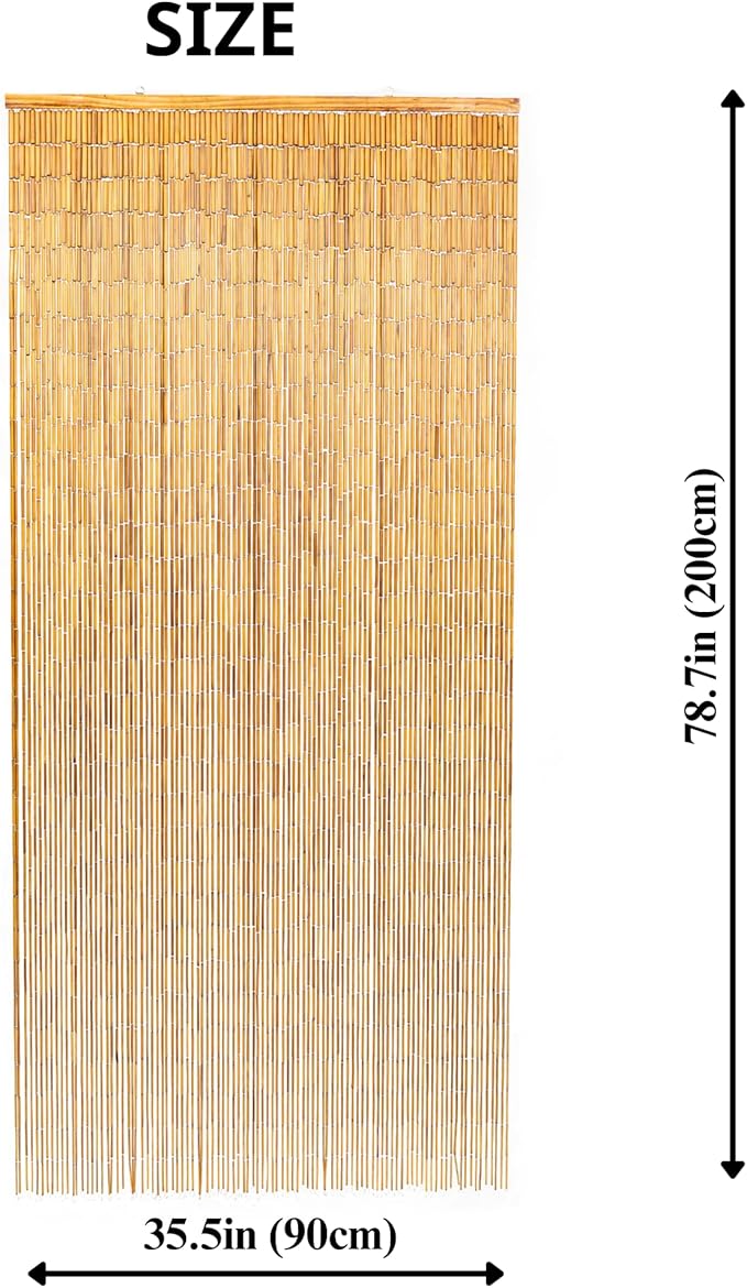 Handmade 99 - Strand Bamboo Curtain – 35.5 X 78 Inch Doorway Curtain, Natural Bamboo Screen, Boho Home Decor, Room Divider, Porch & Patio (Stainless Steel Core)