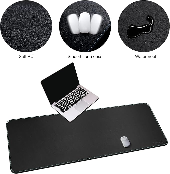 CENNBIE Leather Desk Mat, 59” x 23.6” Extra Large Desk Pad Blotter Protector, Extended Non-Slip Mouse Pad, Waterproof PU Leather Desk Mat on top of desks Large for Office and Home (Black)