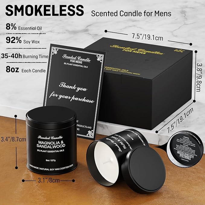 Scented Candle Gift Sets | Men's Gift Aromatherapy Candles | 4 Pack(32oz) Matte Black Tin Jar Long Burn Candle Sets for Men | Men Soy Wax Candle Gifts of Christmas,Boyfriend and Father's Day