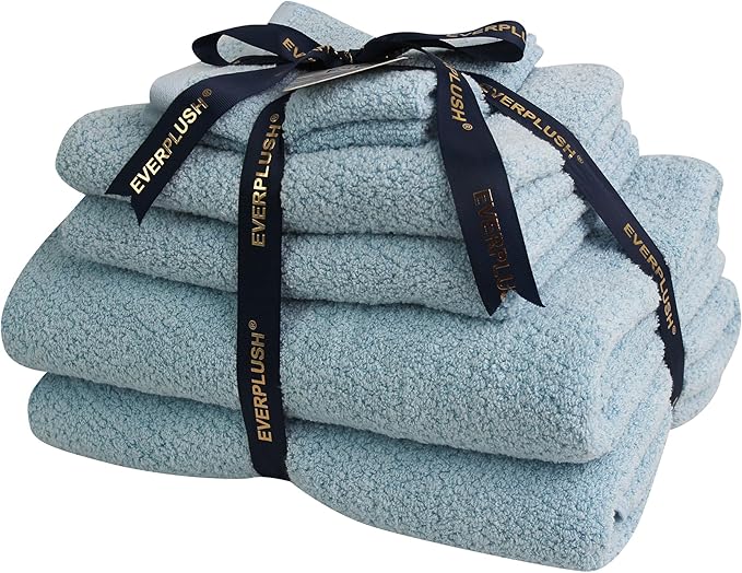 Everplush Minor Flaws Diamond Jacquard 6 Pieces Bath Towel Set, Luxury Super Soft Oversized Towels, Highly Absorbent Diamond Jacquard Quick Dry Bath Towel for Bathroom Aqua