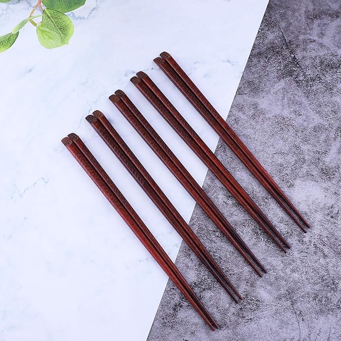 Antner 5 Pairs Hardwood Chopsticks Japanese Style Reusable Hand-Carved Chopsticks Natural Wood Chop Sticks with Gift Box, Dishwasher Safe