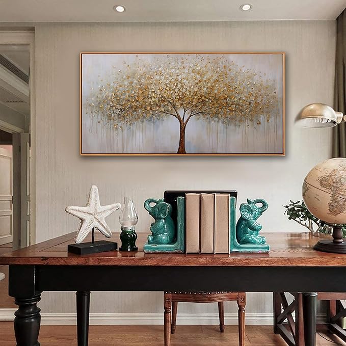 Wall Art Gold Abstract Tree of Life Framed Modern Artwork Canvas Painting Textured Tree Pictures Wall Decor Home Decor Wall Ready to Hang for Bedroom Living Room Size 30"x60"