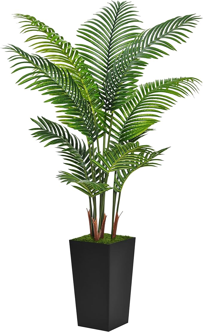 Artificial Palm Tree 5FT - Fake Tree with Black Tall Planter - Faux Tropical Areca Floor Plant in Pot - Artificial Silk Plant for Home Office Living Room Decor Indoor