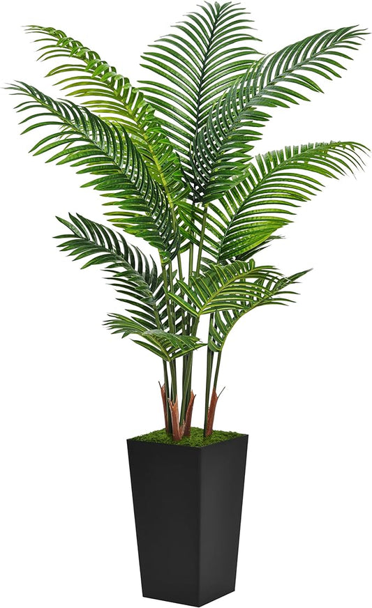 Artificial Palm Tree 5FT - Fake Tree with Black Tall Planter - Faux Tropical Areca Floor Plant in Pot - Artificial Silk Plant for Home Office Living Room Decor Indoor