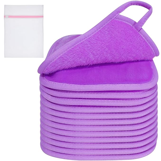 KODAMO Makeup Remover Cloth, Reusable Makeup Remover Pads Washable Travel Bag, Microfiber Makeup Removal Face Wash Cloths with Just Water, 12 Pack/Violet