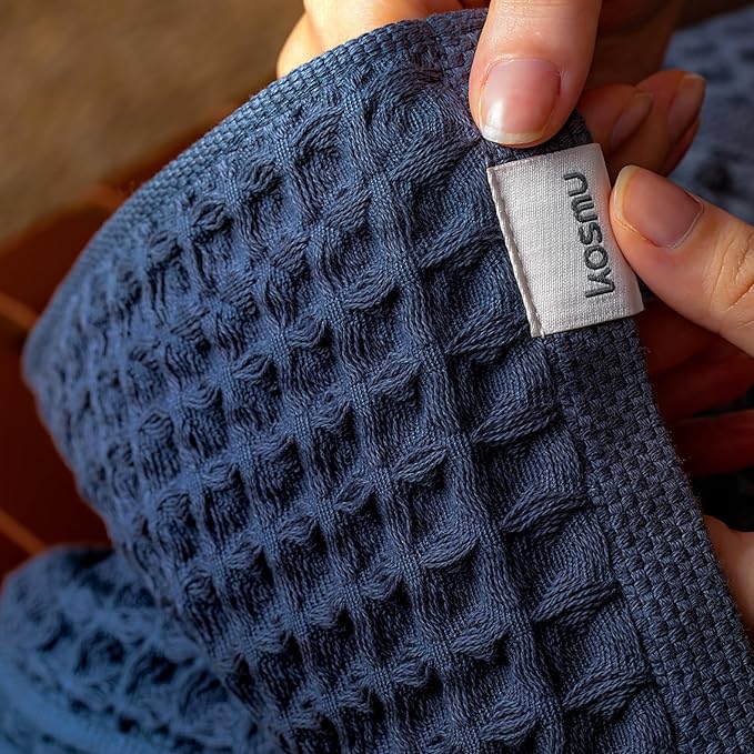 Luxury Japanese Cotton Waffle Bath Towel | Plush, Absorbent, and Quick Dry | Free Storage Bag Included (Ocean Blue, Bath Sheet, 67" x 34")