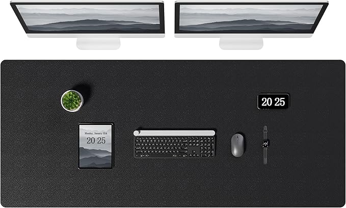 Aothia Leather Desk Pad Protector, Office Desk Mat, Large Mouse Pad, Laptop Desk Pad, Non-Slip PU Leather Desk Blotter, Waterproof Desk Writing Pad for Office and Home (Black, 55" x 24")