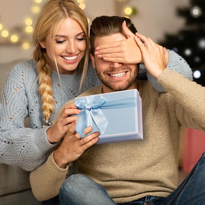 Airuisike Gift Boxes With Lids, Set of 3 Blue Gift Boxes For Presents, Elegant Present Boxes For Gifts, Assorted Gift Wrap Boxes