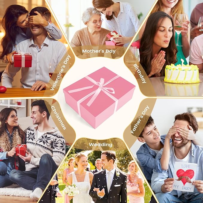Gift Box, 16.5x13x5.5 inches Large Pink Gift Boxes with Lids for Presents, Birthday Box Contains Card Ribbon Shredded Paper Filler, Gift Wrap Boxes for Valentine Mother's Day Christmas Anniversary