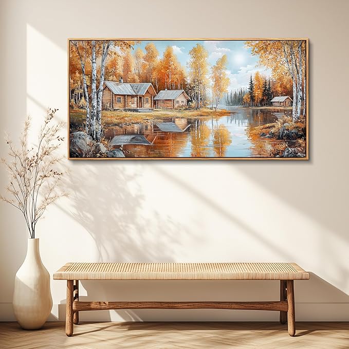 QIYILEXWART Canvas Wall Art For Living Room Large Wall Decor For Office Bedroom Decorations Forest Cabin Landscape Pictures Farmhouse Painting Artwork Room Wall Mural Aesthetic Home Decor 30x60 In