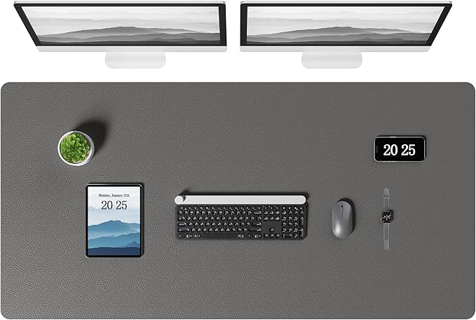 Aothia Leather Desk Pad Protector, Office Desk Mat, Large Mouse Pad, Laptop Desk Pad, Non-Slip PU Leather Desk Blotter, Waterproof Desk Writing Pad for Office and Home (Gray, 47" x 24")
