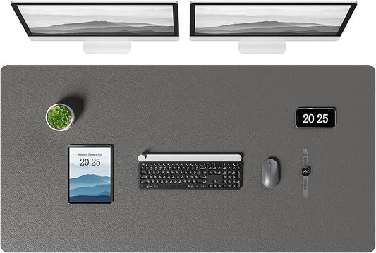 Aothia Leather Desk Pad Protector, Office Desk Mat, Large Mouse Pad, Laptop Desk Pad, Non-Slip PU Leather Desk Blotter, Waterproof Desk Writing Pad for Office and Home (Gray, 47" x 24")