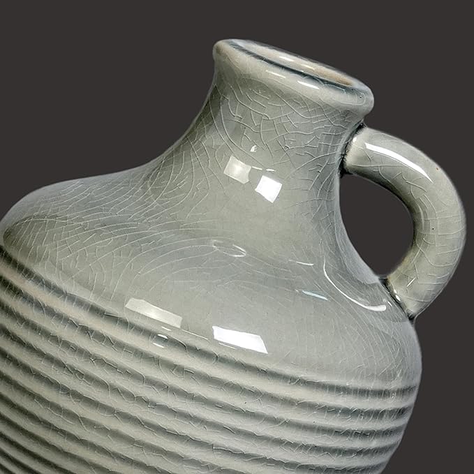 Sunddo Gray Ceramic Flower Vase， 6 Inch Small Modern Boho Vase for Home Decor, Decorative Vases with Handle, Neutral Accent for Minimalist, Table, Living Room, Bathroom, Shelf, Mantel Decor