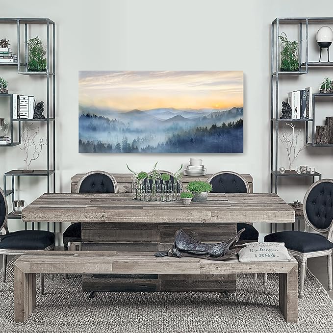 Wall Decor for Living Room Sunrise Misty Forest Print Picture Paintings Wall Art for Bedroom Bathroom Framed Large Canvas Artwork Modern Room Wall Decorations Size 60x30 inches Ready to Hang
