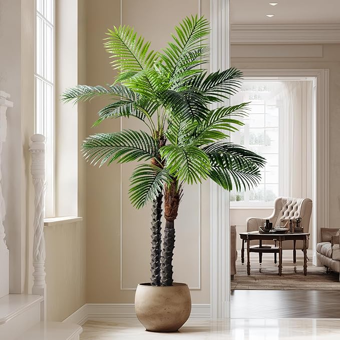 6.2FT Artificial Phoenix Palm Tree with Coconut Fruit Outdoor Indoor Decor Large Faux Coconut Silk Palm Tree Tropical Fake Tree Large Faux Sago Palm Plant for Home Yard Outside Patio Poolside