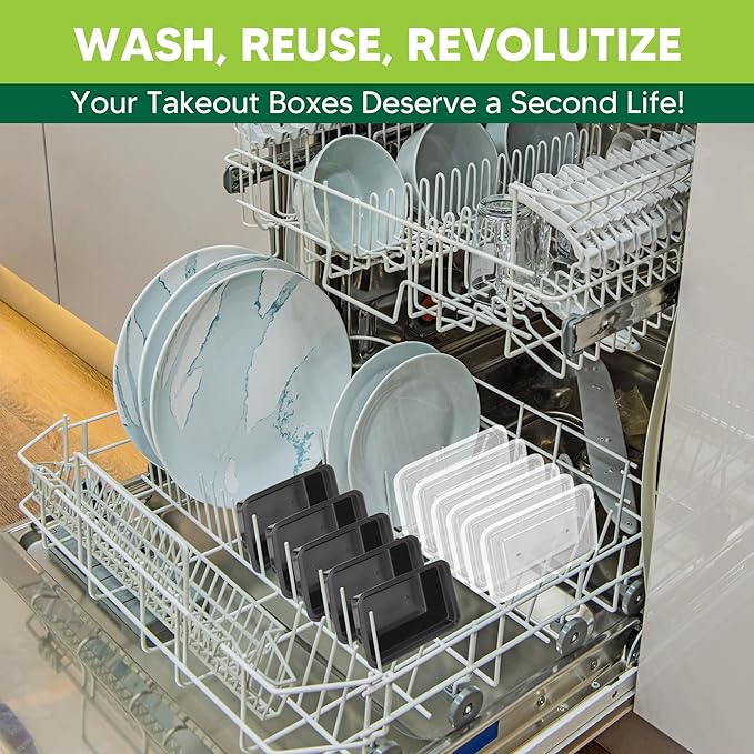 50 Pack Meal Prep Containers with Lids 38oz - BPA-Free, Reusable, Leakproof Food Storage Containers - Microwave/Dishwasher/Freezer Safe, To Go Take Out Plastic Food Storage Pans(Black)