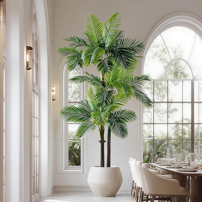 9.1FT Artificial Phoenix Palm Tree with Coconut Fruit Outdoor Indoor Decor Large Faux Coconut Silk Palm Tree Tropical Fake Tree Large Faux Sago Palm Plant for Home Yard Outside Patio Poolside