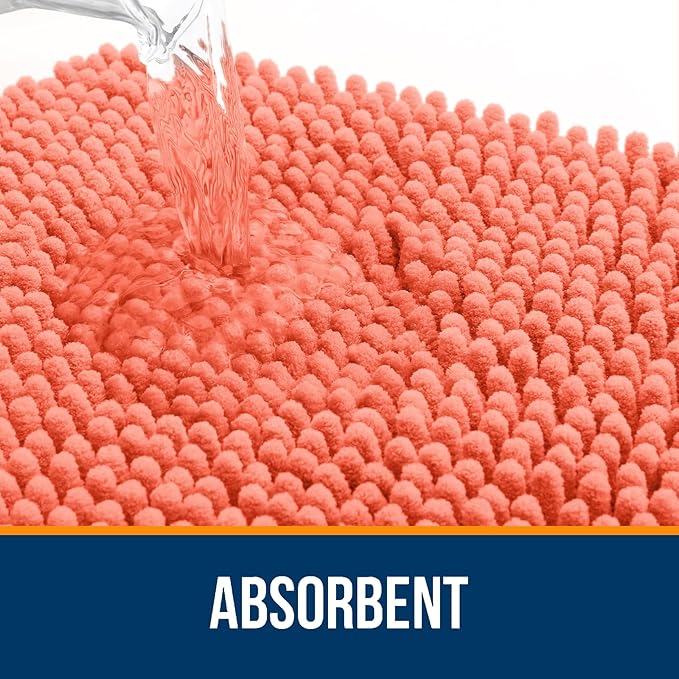 OLANLY Bathroom Rugs 30x20, Extra Soft Absorbent Chenille Bath Rugs, Rubber Backing Quick Dry, Machine Washable Bath Mats for Bathroom Floor, Tub and Shower, Home Decor Accessories, Coral