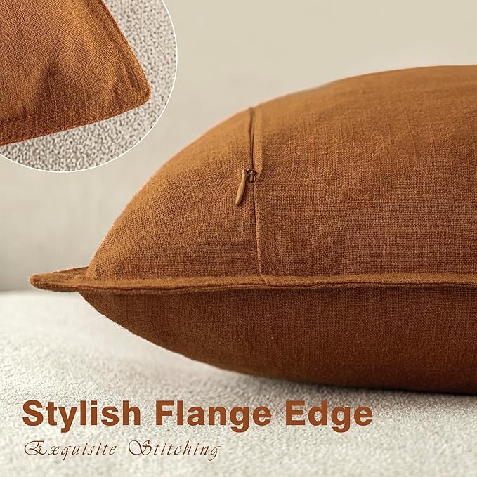 Foindtower Set of 2, Decorative Linen Soild Throw Pillow Covers Soft Accent Euro Cushion Case Boho Farmhouse Pillowcase for Chair Couch Sofa Bedroom Living Room Home Decor 20 x 20 Inch Autumn Orange