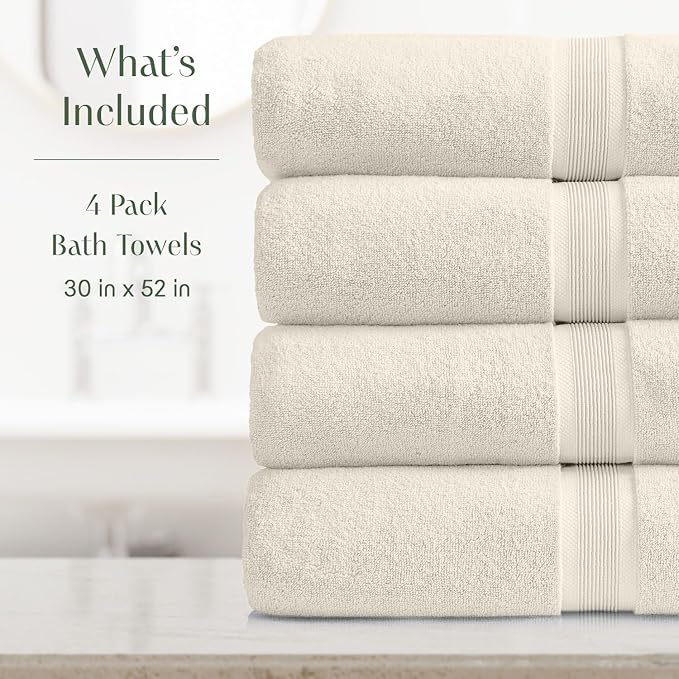 Springtree Home Luxury Viscose from Bamboo Bath Towel Set of 4 | 35% Viscose from Bamboo - 65% Cotton | Absorbent Quick-Dry Towels for Bathroom | Oeko-TEX Standard 100 Cotton | Sand
